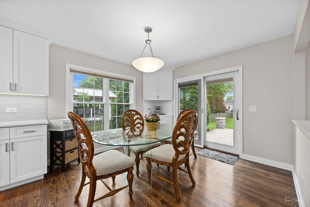 13362 S Golden Meadow Dr, Plainfield, IL 60585 - dining area featuring dark wood-style floors and baseboards
