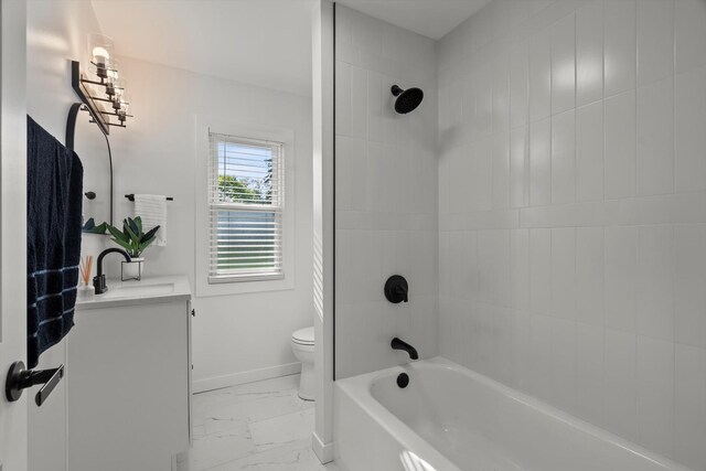 250 N Oak St, Palatine, IL 60067 - full bathroom with marble look tiles, toilet, baseboards, vanity, and shower / bath combination