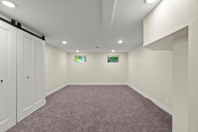 250 N Oak St, Palatine, IL 60067 - below grade area featuring carpet flooring, recessed lighting, a barn door, and baseboards