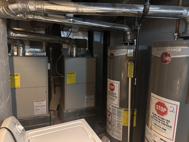 utility room featuring water heater and washer / clothes dryer
