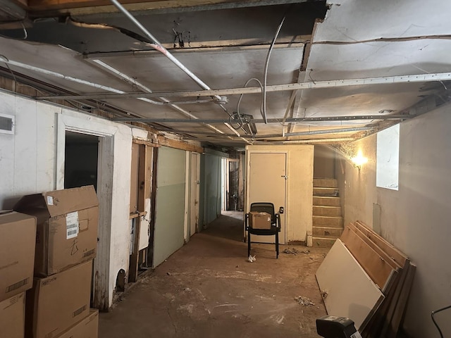 view of unfinished basement