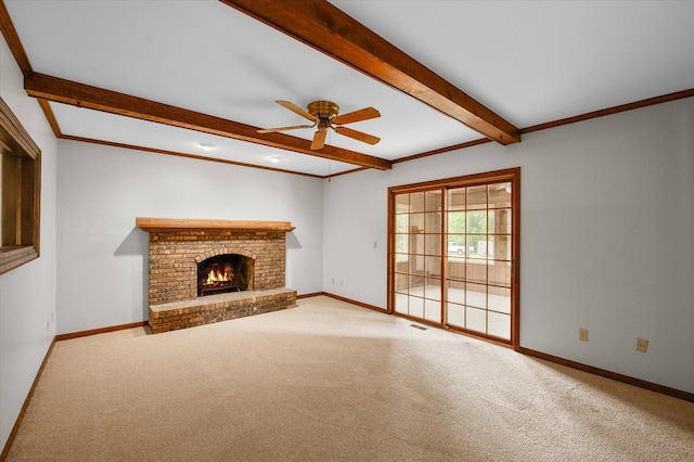 22 Cedar Gate Cir, Sugar Grove, IL 60554 - unfurnished living room with beam ceiling, a ceiling fan, carpet flooring, and baseboards