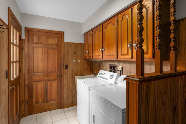 22 Cedar Gate Cir, Sugar Grove, IL 60554 - washroom featuring independent washer and dryer, cabinet space, wooden walls, and light tile patterned floors