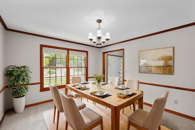 22 Cedar Gate Cir, Sugar Grove, IL 60554 - dining area featuring a chandelier, baseboards, light carpet, and ornamental molding