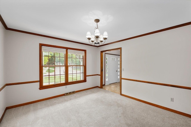 22 Cedar Gate Cir, Sugar Grove, IL 60554 - unfurnished room with a chandelier, light carpet, baseboards, and crown molding