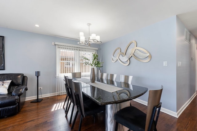8557 W Winona St, Chicago, IL 60656 - dining space with a chandelier, dark wood-style floors, baseboards, and recessed lighting