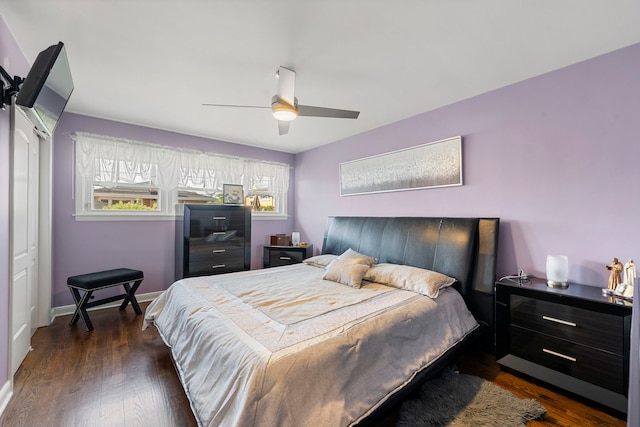 8557 W Winona St, Chicago, IL 60656 - bedroom featuring dark wood-type flooring, ceiling fan, and baseboards