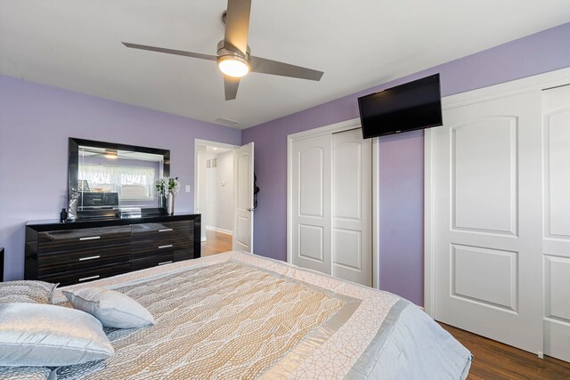 8557 W Winona St, Chicago, IL 60656 - bedroom with dark wood-style floors, a closet, and ceiling fan