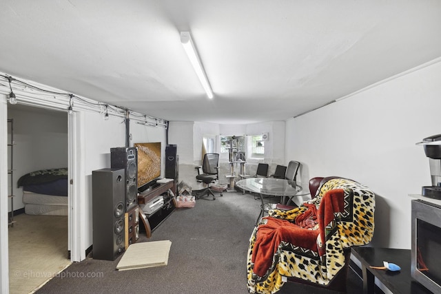 living area featuring carpet floors