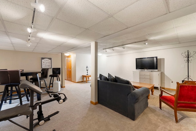 1125 Ironwood Ct, Elgin, IL 60120 - workout room with rail lighting, light carpet, a drop ceiling, and baseboards