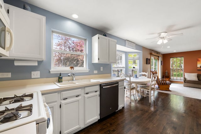 1125 Ironwood Ct, Elgin, IL 60120 - kitchen featuring white appliances, a sink, plenty of natural light, dark wood-style floors, and recessed lighting