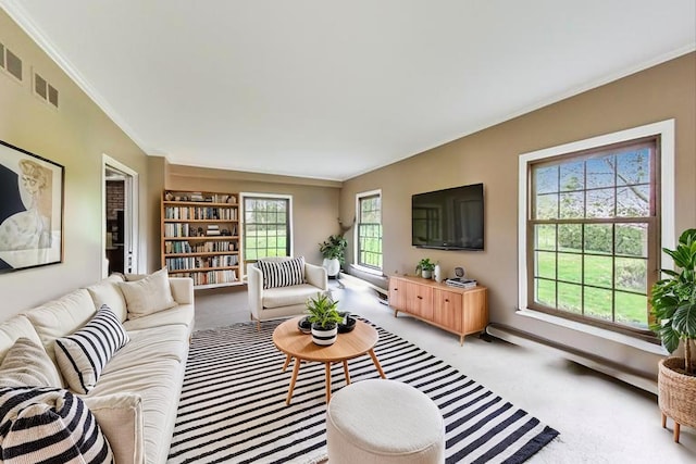 705 Skye Ln, Inverness, IL 60010 - living room featuring carpet flooring, crown molding, and baseboards