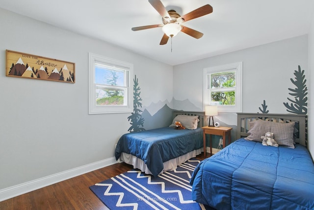 19535 Midland Ave, Mokena, IL 60448 - bedroom with multiple windows, baseboards, wood finished floors, and a ceiling fan
