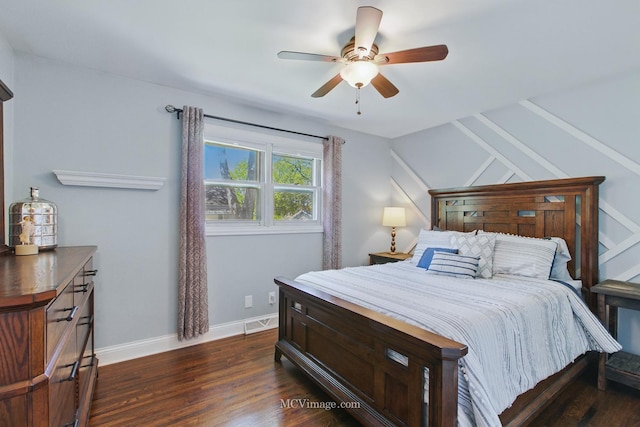 19535 Midland Ave, Mokena, IL 60448 - bedroom featuring dark wood-type flooring, lofted ceiling, a ceiling fan, and baseboards