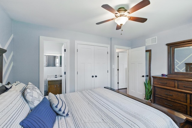 19535 Midland Ave, Mokena, IL 60448 - bedroom with ensuite bath, a closet, ceiling fan, and a sink