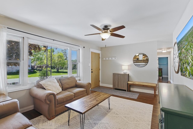 19535 Midland Ave, Mokena, IL 60448 - living room with baseboards, ceiling fan, and wood finished floors