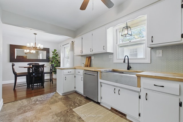 19535 Midland Ave, Mokena, IL 60448 - kitchen featuring dishwasher, a sink, decorative backsplash, and white cabinets