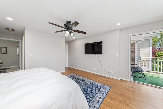 1892 Keystone Pl, Schaumburg, IL 60193 - bedroom with wood finished floors, baseboards, recessed lighting, access to outside, and ceiling fan