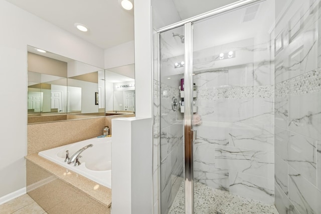 1892 Keystone Pl, Schaumburg, IL 60193 - bathroom with a marble finish shower, a bath, and recessed lighting
