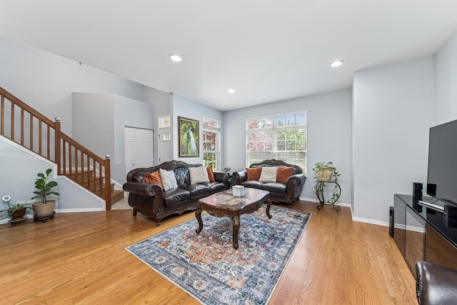 1892 Keystone Pl, Schaumburg, IL 60193 - living area with stairway, light wood finished floors, baseboards, and recessed lighting