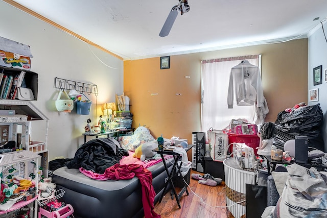 9245 S Justine St, Chicago, IL 60620 - bedroom with ornamental molding, wood finished floors, and a ceiling fan