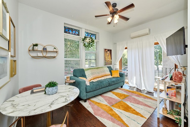 213 W Wisconsin St, Chicago, IL 60614 - living area with ceiling fan, wood finished floors, and an AC wall unit