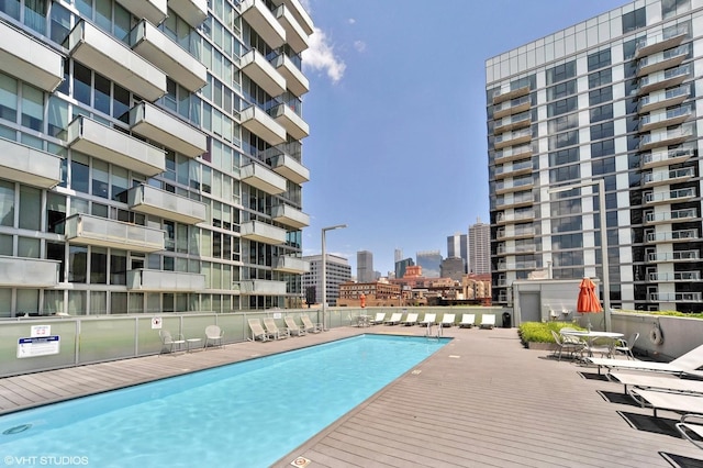 community pool with a view of city