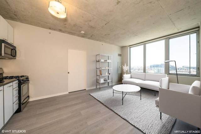 living room with light wood-style floors and baseboards