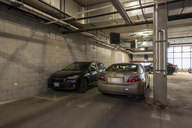 parking garage with concrete block wall