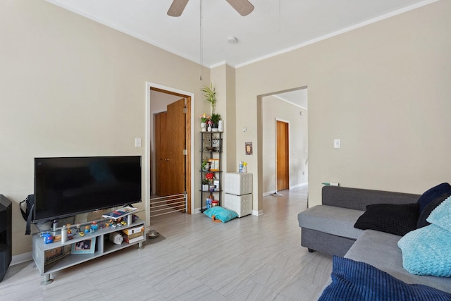 1443 W 49th Pl, Chicago, IL 60609 - living room featuring a ceiling fan and ornamental molding