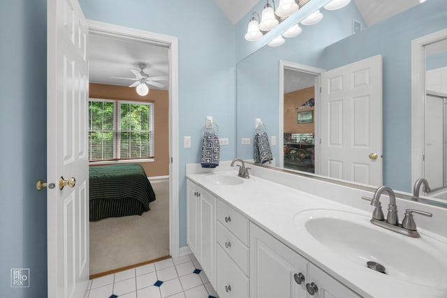 2708 Chittenden Ct, Naperville, IL 60564 - bathroom featuring tile patterned flooring, a ceiling fan, double vanity, ensuite bathroom, and baseboards