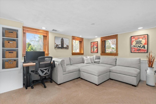208 N Pkwy, Prospect Heights, IL 60070 - living area featuring carpet, recessed lighting, and an office area