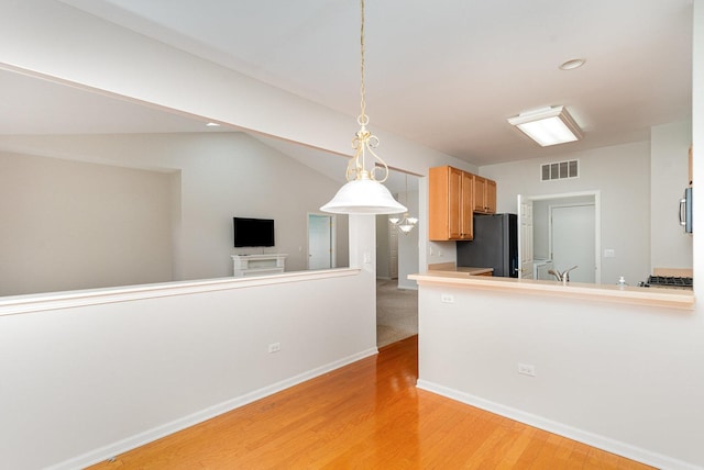 21508 Lake St Clair Dr Unit 0, Crest Hill, IL 60403 - kitchen featuring stainless steel appliances, light wood-style floors, decorative light fixtures, baseboards, and open floor plan