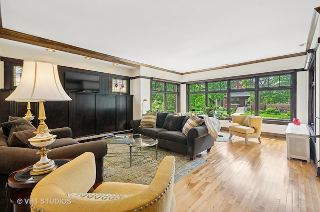 2950 W Wilson Ave, Chicago, IL 60625 - living room with wood-type flooring, ornamental molding, and recessed lighting
