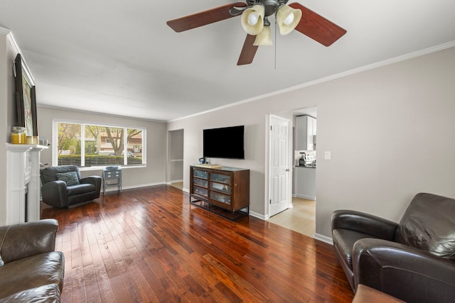 1984 Nottingham Ln, Wheaton, IL 60189 - living area featuring crown molding, wood-type flooring, baseboards, and ceiling fan