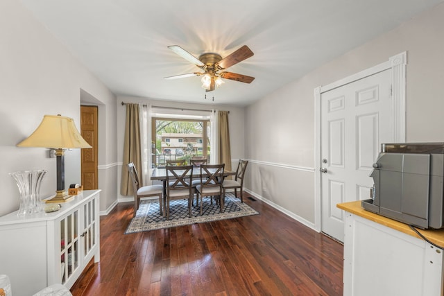 1984 Nottingham Ln, Wheaton, IL 60189 - dining space featuring a ceiling fan, wood-type flooring, and baseboards