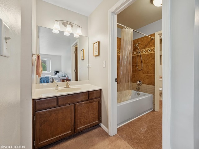 751 Sterling Ct Unit D1, Bartlett, IL 60103 - bathroom with shower / bath combo, connected bathroom, vanity, and tile patterned flooring