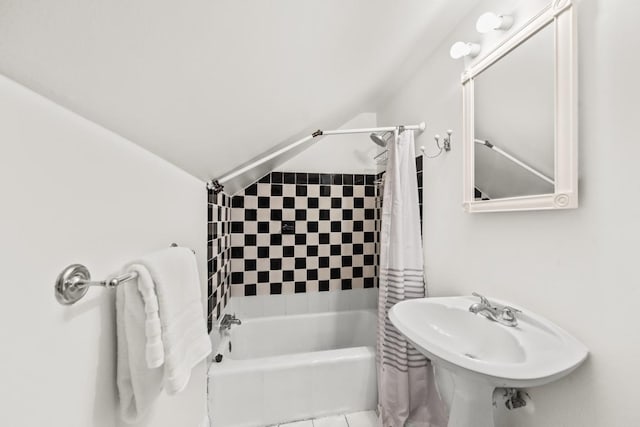 2749 Reese Ave, Evanston, IL 60201 - full bathroom with shower / bath combination with curtain, lofted ceiling, and a sink