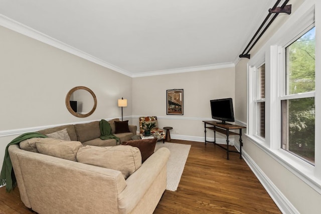 2749 Reese Ave, Evanston, IL 60201 - living area featuring crown molding, dark wood-style flooring, and baseboards