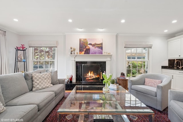 816 S Hamlin Ave, Park Ridge, IL 60068 - living area featuring recessed lighting, a lit fireplace, and crown molding