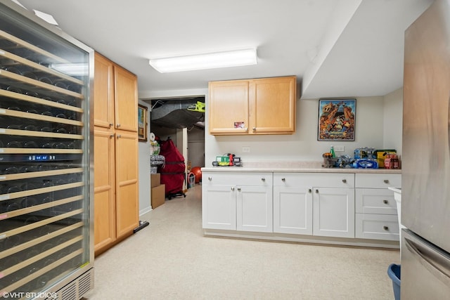 816 S Hamlin Ave, Park Ridge, IL 60068 - kitchen with wine cooler, freestanding refrigerator, and light countertops