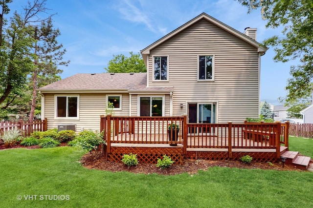 500 Shallow Cove Rd, Lake Zurich, IL 60047 - rear view of property featuring a chimney, a deck, and cooling unit