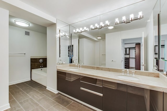 225 N Columbus Dr Unit 6305, Chicago, IL 60601 - bathroom with a garden tub, double vanity, tile patterned flooring, and baseboards