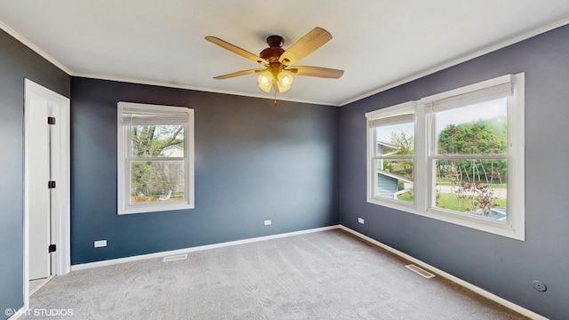 2525 Ridge Rd, Aurora, IL 60504 - unfurnished room with crown molding, ceiling fan, carpet flooring, and baseboards