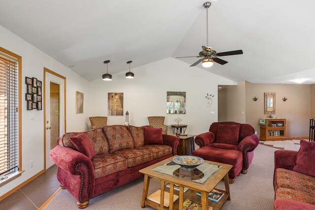 3262 Greenwood Dr, Dewey, IL 61840 - living area with lofted ceiling, ceiling fan, plenty of natural light, and tile patterned floors