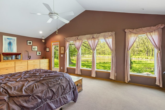 3262 Greenwood Dr, Dewey, IL 61840 - bedroom with lofted ceiling, multiple windows, carpet floors, and a ceiling fan