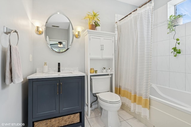 4817 N Fairfield Ave Unit 3, Chicago, IL 60625 - full bathroom with tile patterned flooring, toilet, shower / tub combo with curtain, and vanity
