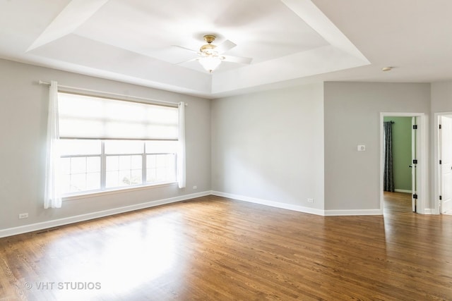 921 Eineke Blvd, Algonquin, IL 60102 - spare room featuring a raised ceiling, ceiling fan, wood finished floors, and baseboards