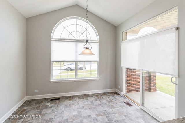 921 Eineke Blvd, Algonquin, IL 60102 - unfurnished room featuring stone finish floors, vaulted ceiling, and baseboards
