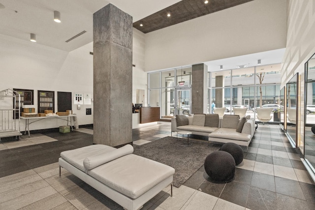 common area with a high ceiling